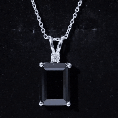 9 Carat Emerald Cut Lab Grown Black Diamond Pendant Necklace In Silver