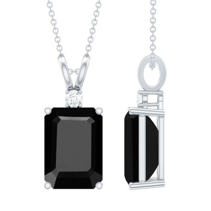 9 Carat Emerald Cut Lab Grown Black Diamond Pendant Necklace In Silver