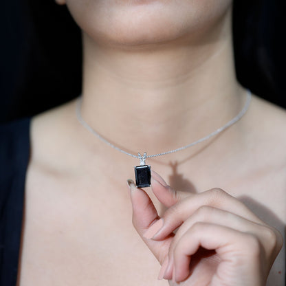 9 Carat Emerald Cut Lab Grown Black Diamond Pendant Necklace In Silver