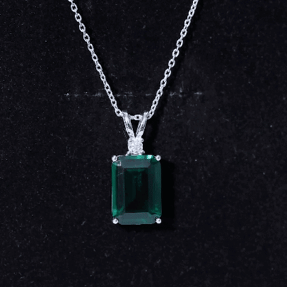 Certified 8 Carat Lab Grown Emerald Solitaire Necklace with Silver Chain
