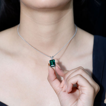 Certified 8 Carat Lab Grown Emerald Solitaire Necklace with Silver Chain