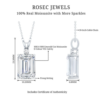 4.5 Carat Moissanite Emerald Cut Necklace With Silver Chain