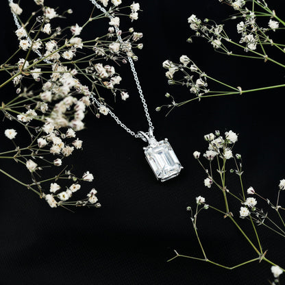 4.5 Carat Moissanite Emerald Cut Necklace With Silver Chain