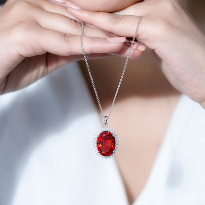 14 Carat Lab Grown Orange Sapphire Statement Necklace With Silver Chain