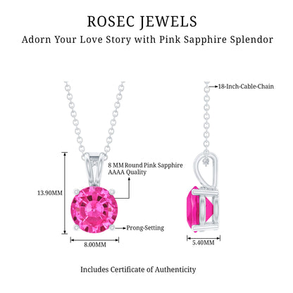 2 Carat Lab Grown Pink Sapphire Solitaire Necklace with Silver Chain