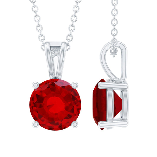 2 Carat Lab Grown Ruby Solitaire Pendant Necklace With Silver Chain Rosec Jewels