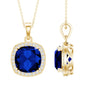 Certified 12 MM Cushion Lab Grown Blue Sapphire Halo Necklace