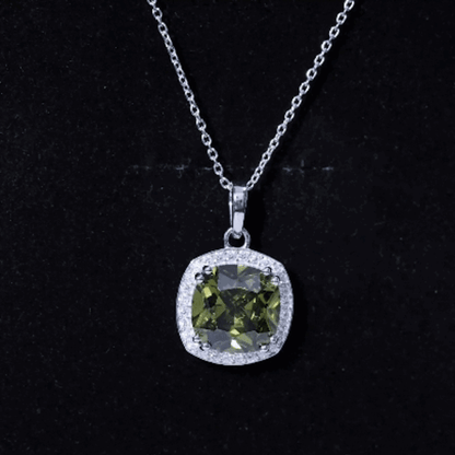 9 Carat Cushion Cut Lab Grown Green Sapphire Statement Necklace With Silver Chain