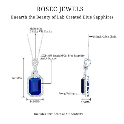 9 Carat Lab Grown Blue Sapphire Vintage Necklace With Silver Chain