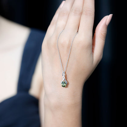 1.5 Carat Lab Grown Green Sapphire Infinity Necklace With Silver Chain