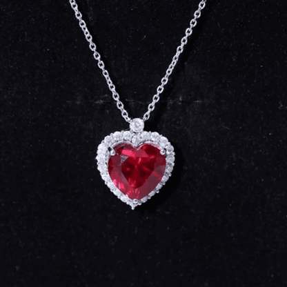 Certified Lab Grown Ruby Heart Necklace with Moissanite Halo