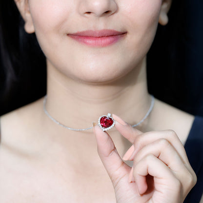 Certified Lab Grown Ruby Heart Necklace with Moissanite Halo