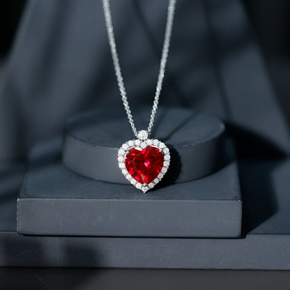 Certified Lab Grown Ruby Heart Necklace with Moissanite Halo