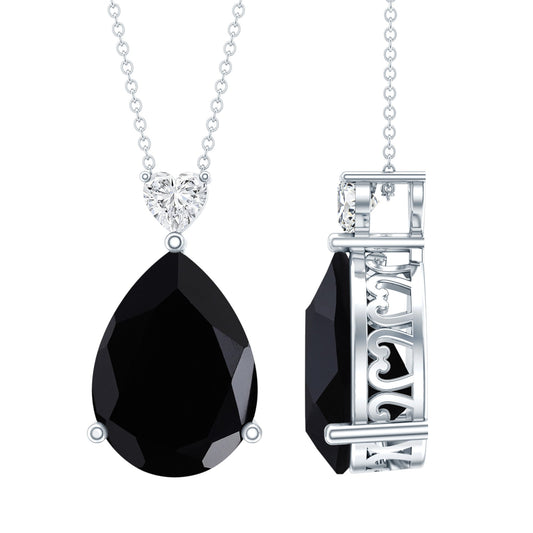 Certified 9 Carat Lab Grown Black Diamond Teardrop Necklace With Silver Chain Rosec Jewels