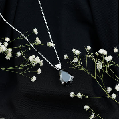 Certified 9 Carat Lab Grown Black Diamond Teardrop Necklace With Silver Chain