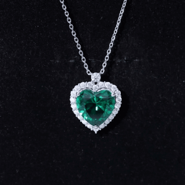 Lab Created 12 MM Emerald Moissanite Heart Pendant Necklace