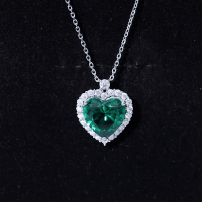 Lab Created 12 MM Emerald Moissanite Heart Pendant Necklace