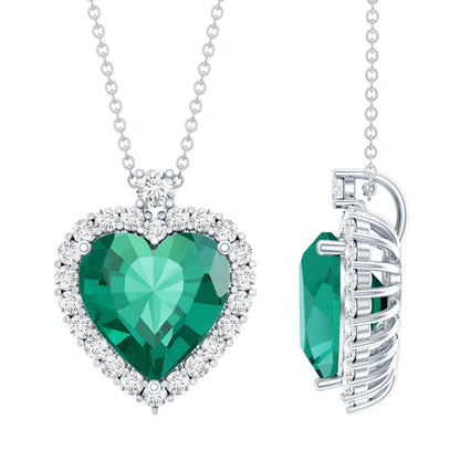 Certified 5.5 Carat Lab Grown Emerald Heart Necklace With Silver Chain