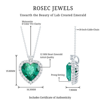 Lab Created 12 MM Emerald Moissanite Heart Pendant Necklace