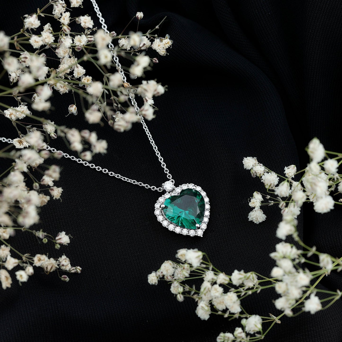 Lab Created 12 MM Emerald Moissanite Heart Pendant Necklace