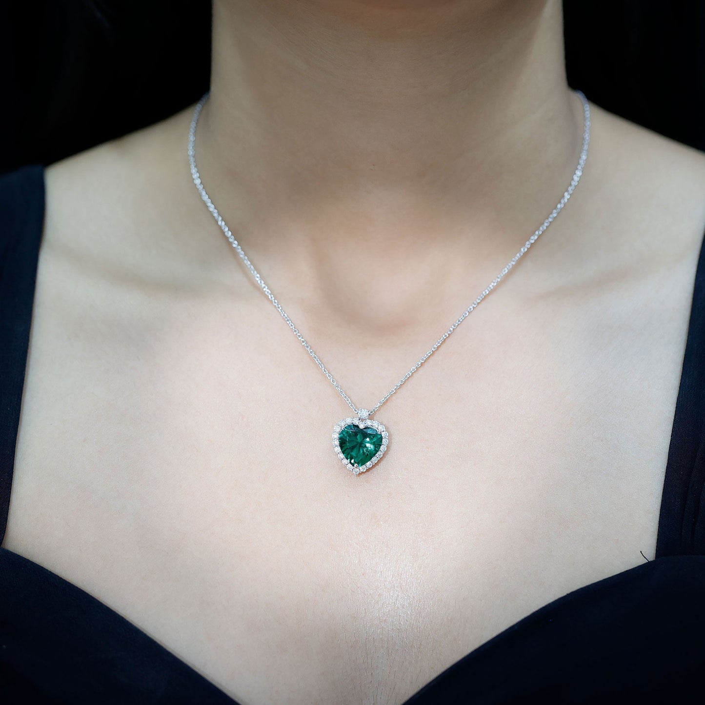 Lab Created 12 MM Emerald Moissanite Heart Pendant Necklace