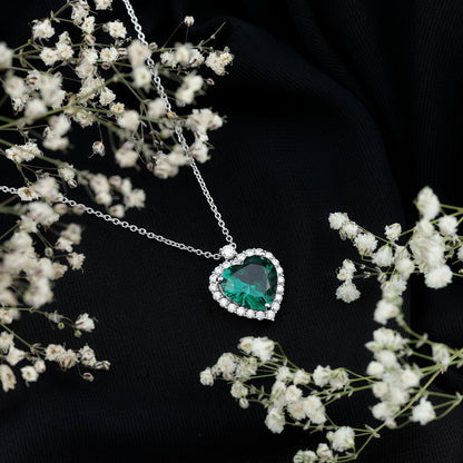 Certified 5.5 Carat Lab Grown Emerald Heart Necklace With Silver Chain