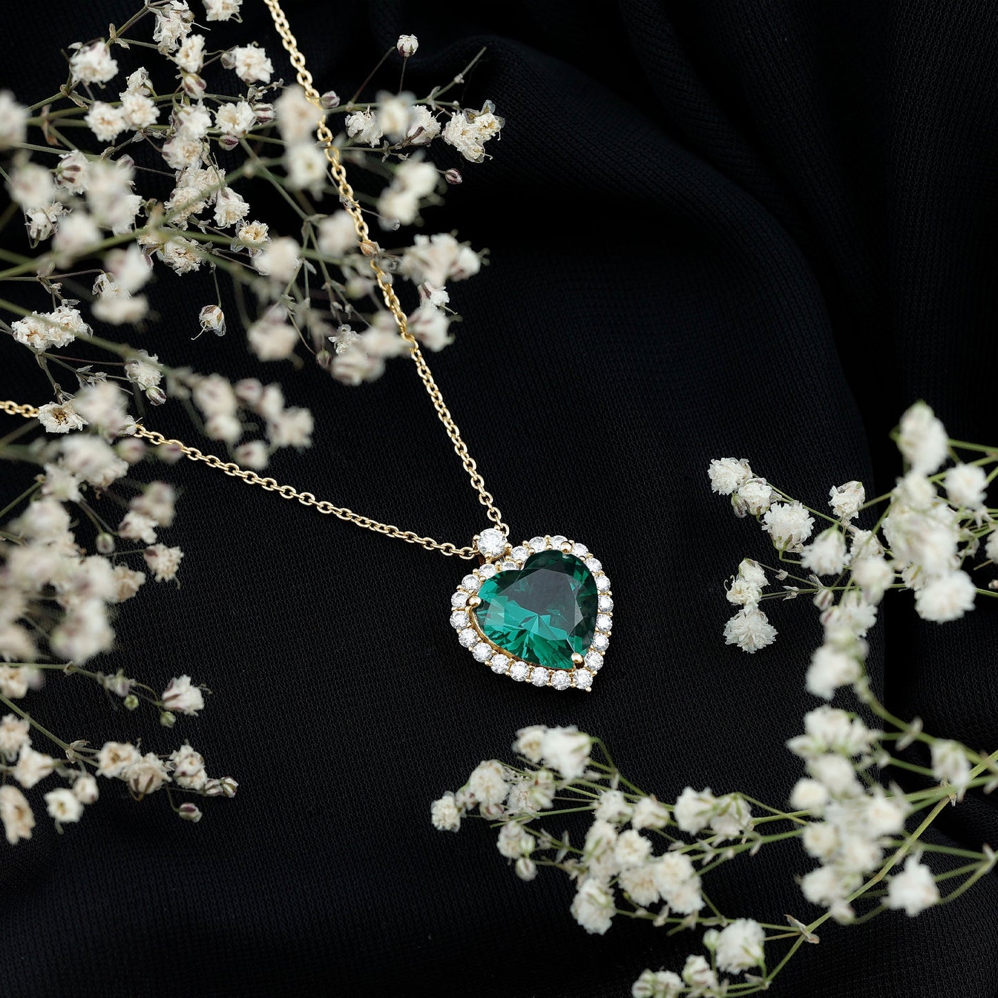 Lab Created 12 MM Emerald Moissanite Heart Pendant Necklace