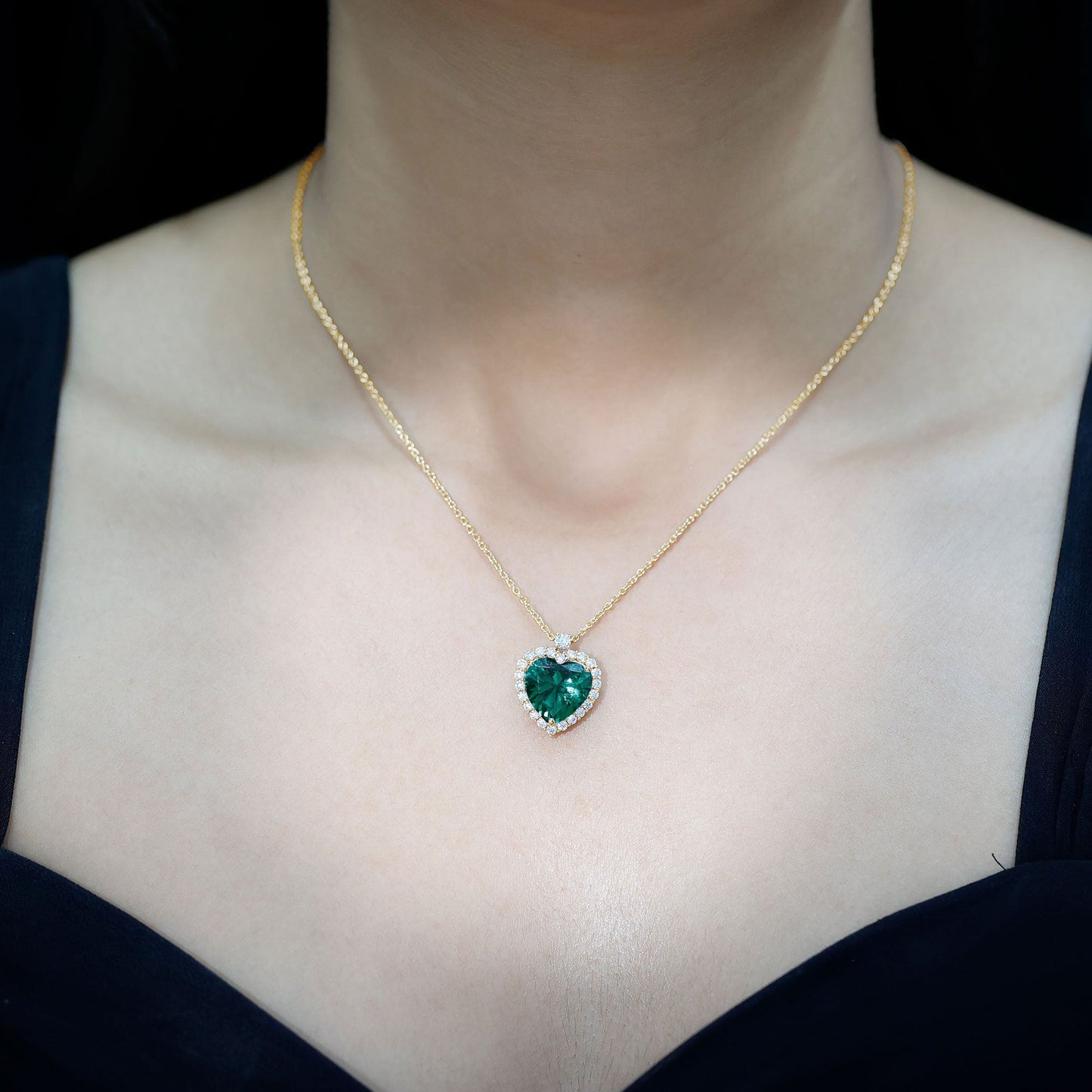 Lab Created 12 MM Emerald Moissanite Heart Pendant Necklace