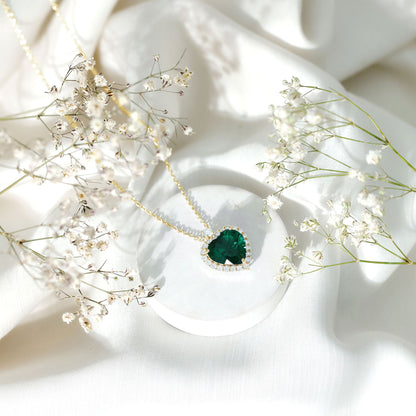 Lab Created 12 MM Emerald Moissanite Heart Pendant Necklace
