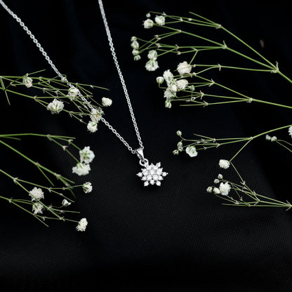 Certified Moissanite Snowflake Necklace with Silver Chain