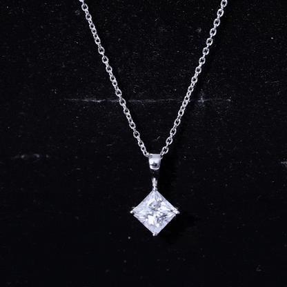 Diagonal Set 3 Carat Cubic Zirconia Princess Cut Necklace With Chain