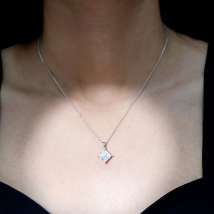 Diagonal Set 3 Carat Cubic Zirconia Princess Cut Necklace With Chain
