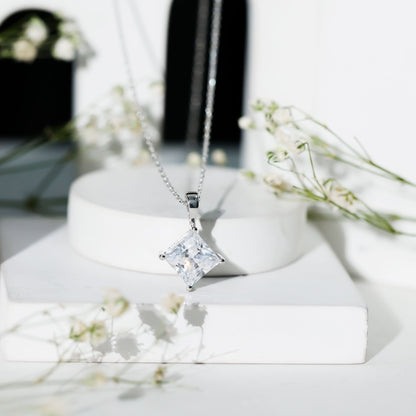 Diagonal Set 3 Carat Cubic Zirconia Princess Cut Necklace With Chain