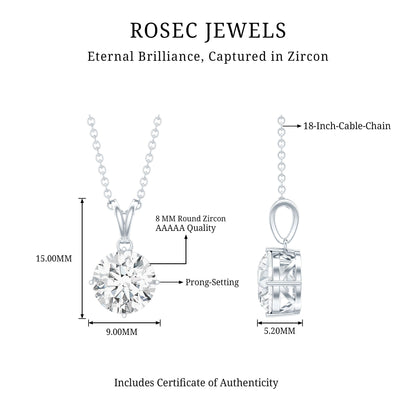 2 Carat Cubic Zirconia Solitaire Necklace with Silver Chain