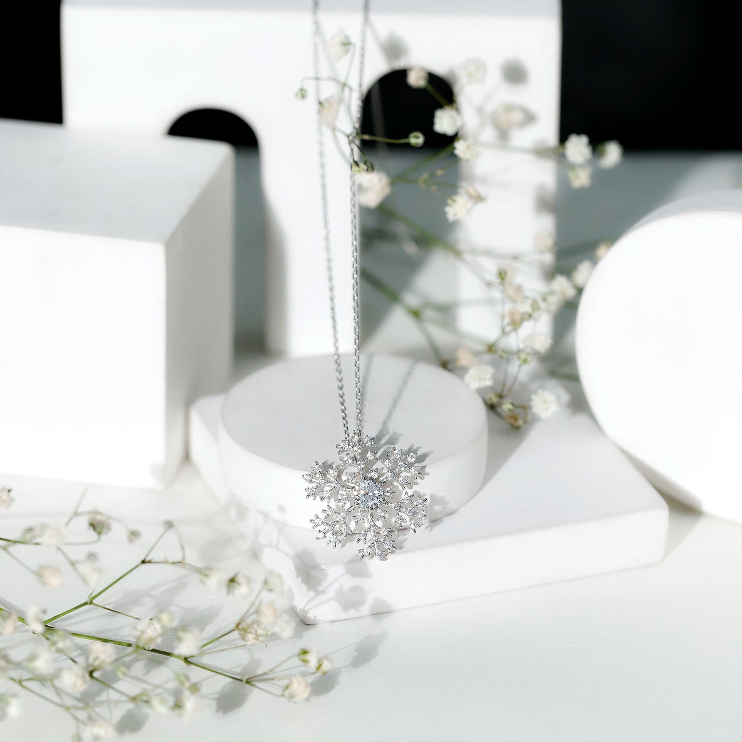Cubic Zirconia Snowflake Necklace with Silver Chain