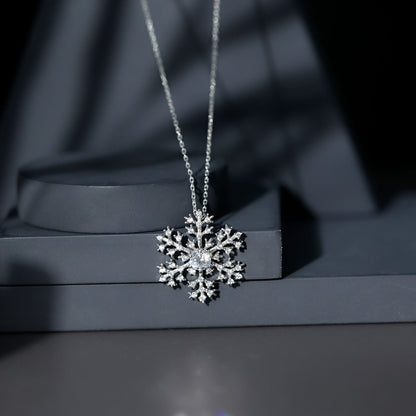 Cubic Zirconia Snowflake Necklace with Silver Chain