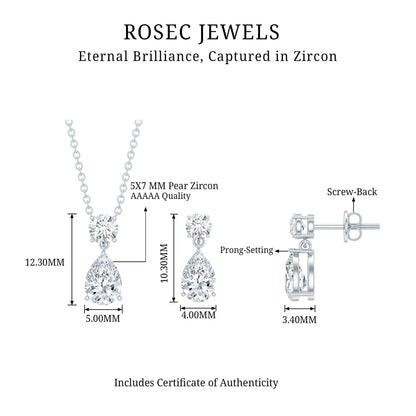Certified 3 Carat Cubic Zirconia Drop Necklace and Earrings Set