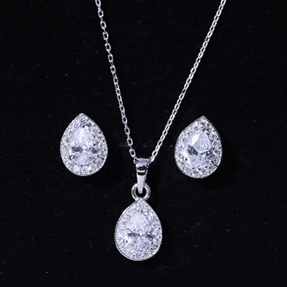 Certified CZ Diamond Teardrop Necklace and Earrings Set for Women