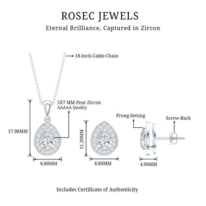 Certified CZ Diamond Teardrop Necklace and Earrings Set for Women