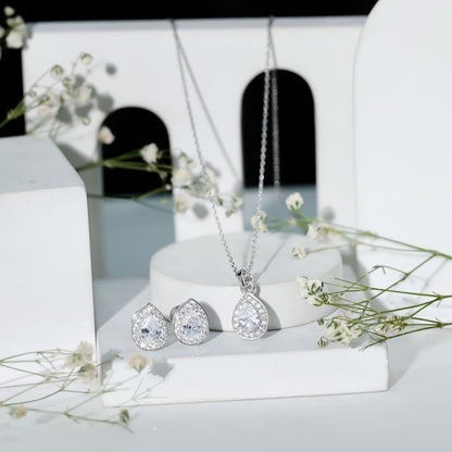 Certified CZ Diamond Teardrop Necklace and Earrings Set for Women