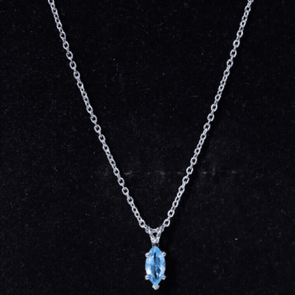 Real 0.7 Carat Marquise Swiss Blue Topaz Solitaire Pendant with Silver Chain