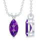 Genuine Marquise Cut Amethyst Solitaire Necklace with Silver Chain