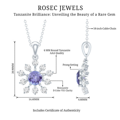 Certified Genuine Tanzanite Snowflake Necklace with Silver Chain