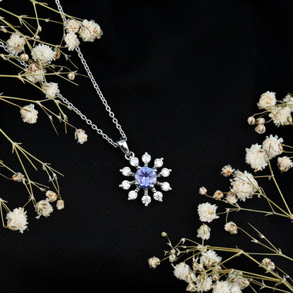 Certified Genuine Tanzanite Snowflake Necklace with Silver Chain