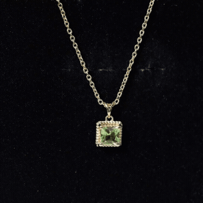 Genuine Princess Cut Peridot Pendant Necklace With Silver Chain