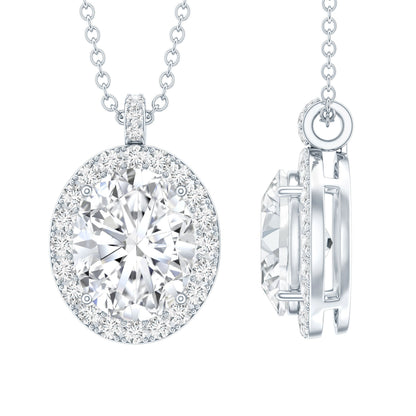 Certified 8X10 MM Oval Cubic Zirconia Halo Pendant with Chain