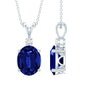 4 Carat Lab Grown Blue Sapphire Oval Cut Solitaire Necklace with Silver Chain