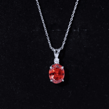 4 Carat Lab Grown Orange Sapphire Oval Pendant Necklace with Silver Chain
