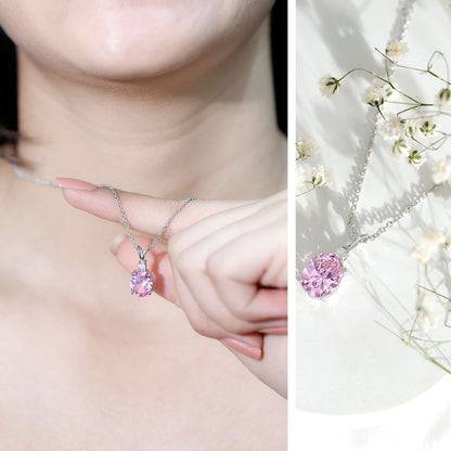 Certified 4 Carat Lab Grown Pink Sapphire Oval Necklace with Silver Chain