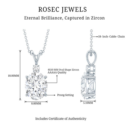 Certified 4 Carat Oval Cubic Zirconia Solitaire Necklace with Silver Chain